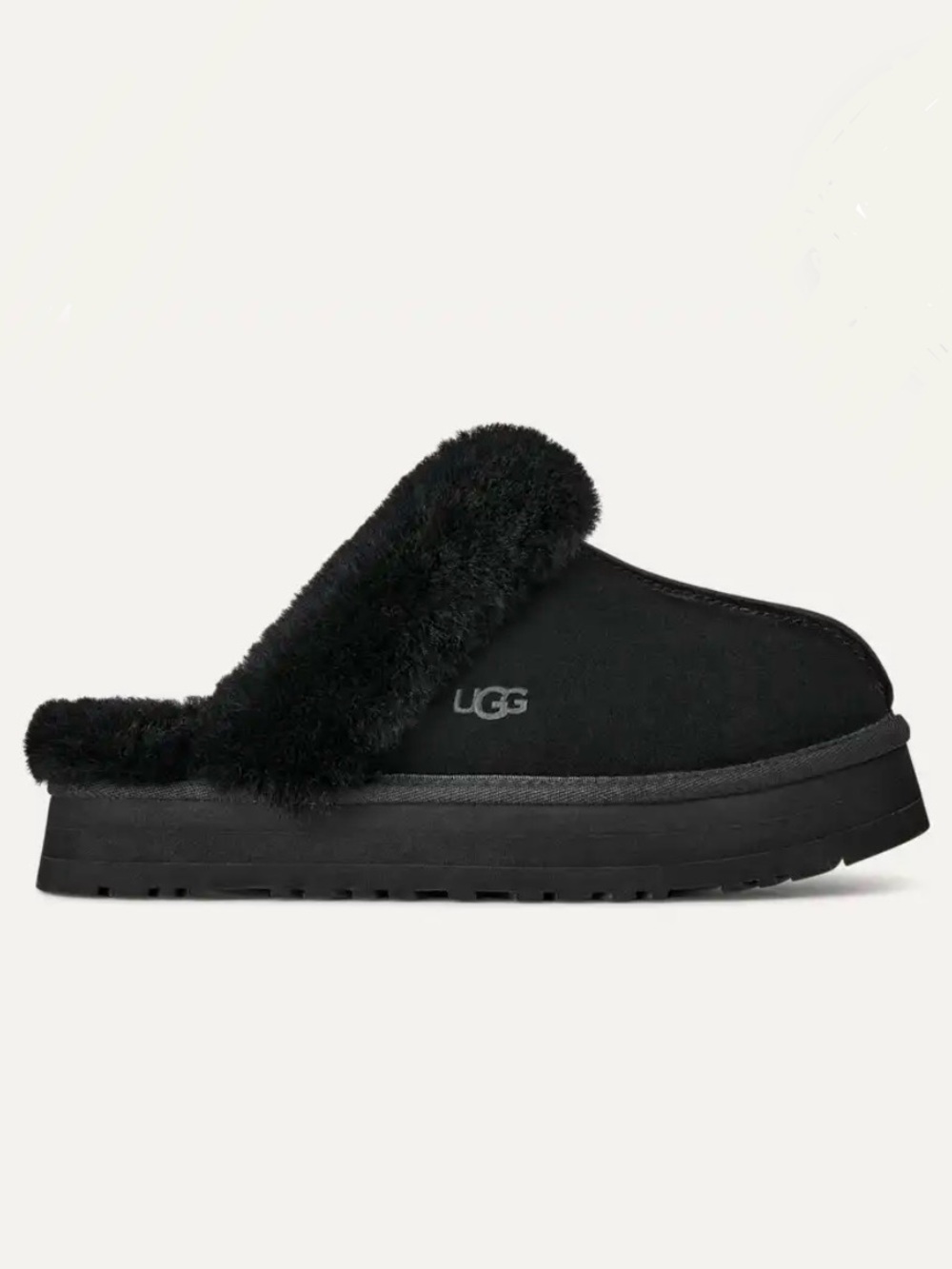 UGG Disquette Black Plush Shearling Slide Mule